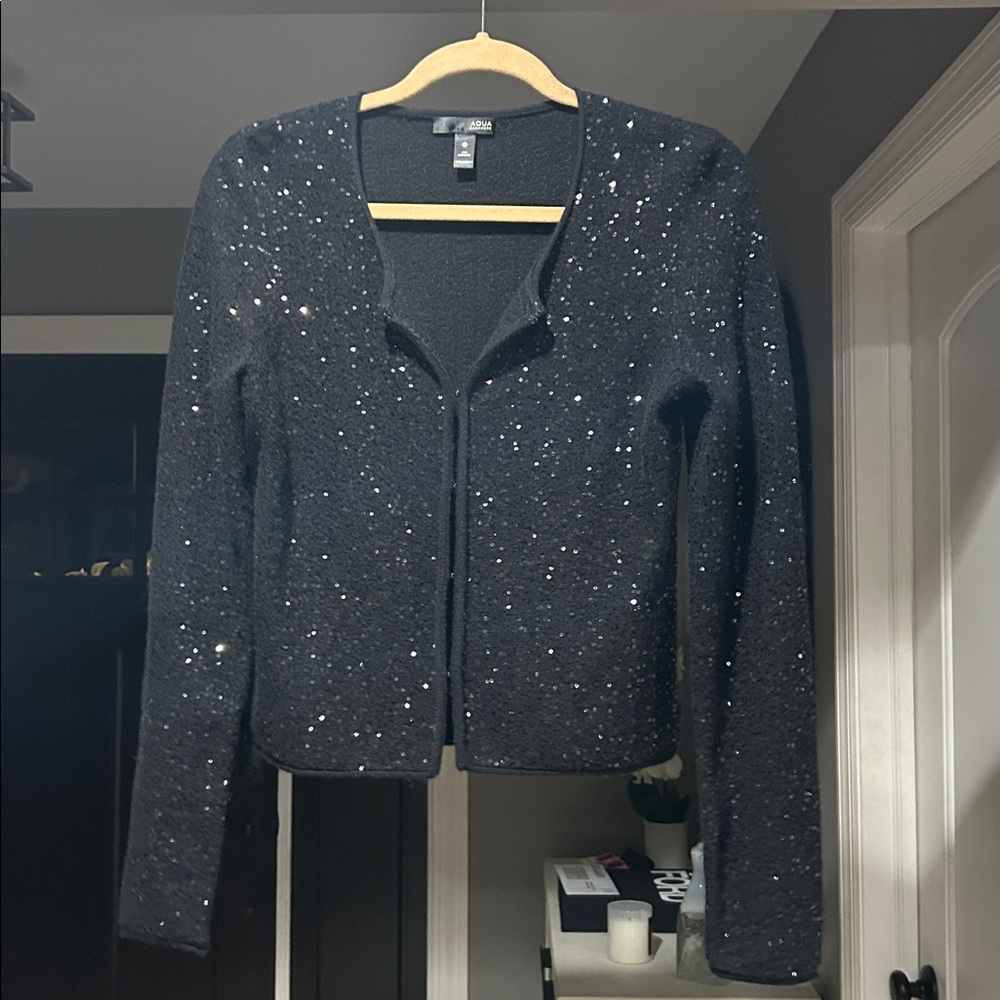 Aqua Cashmere Black  sweater with subtle sequins